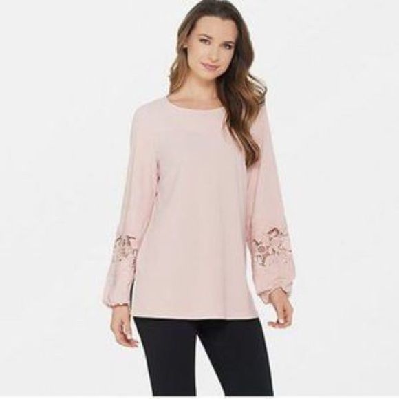 Dennis Basso caviar crepe tunic lace-trimmed - Picture 1 of 7